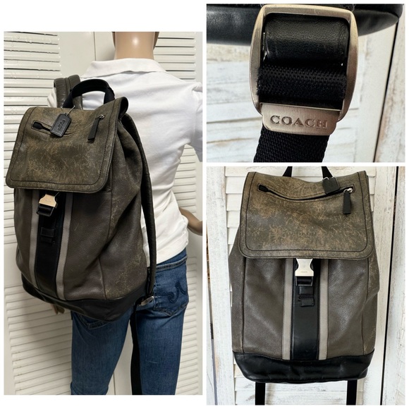 COACH HERITAGE SPORT LEATHER BACKPACK Brown/Gray/Black Distressed - Picture 1 of 14